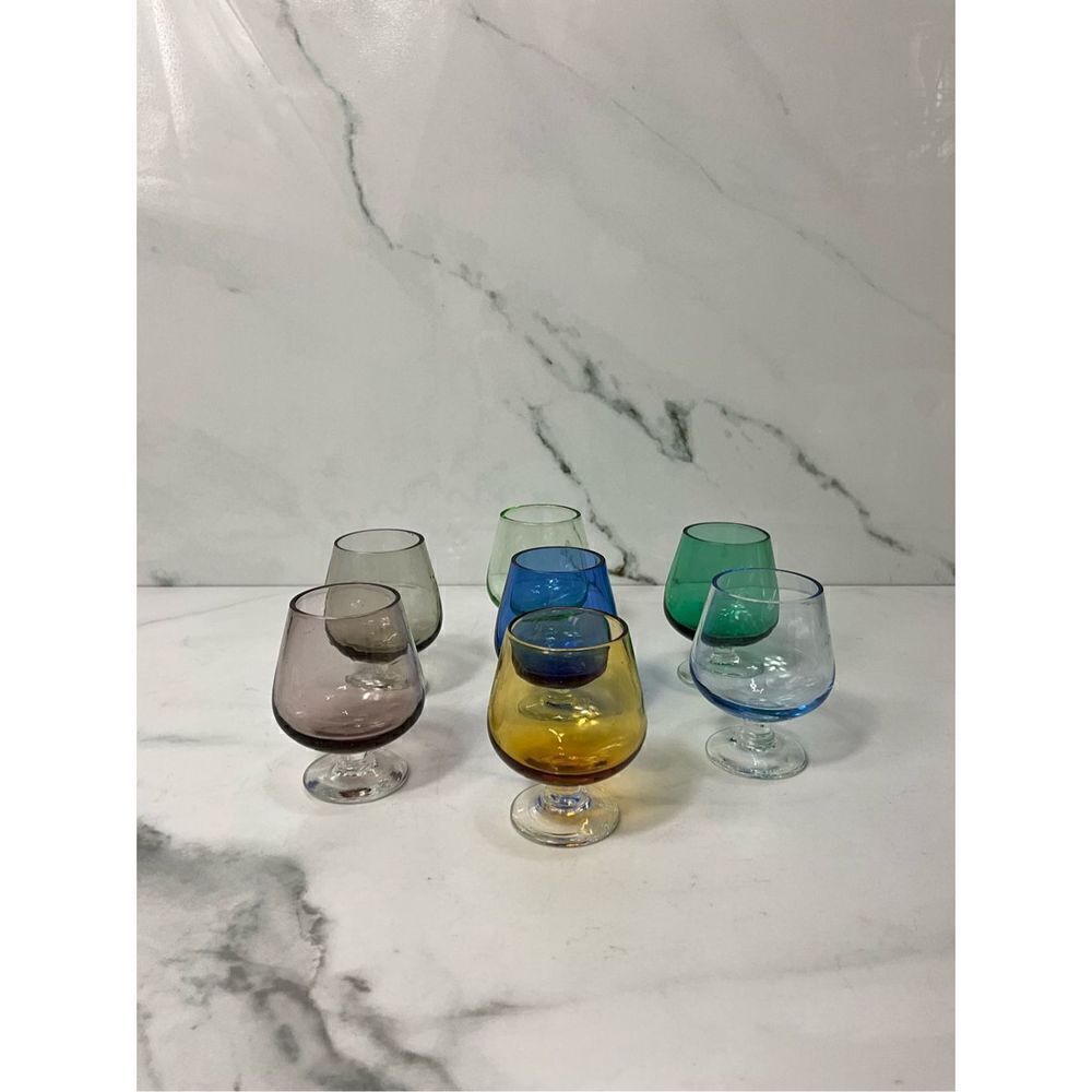 MCM Multicolor Glass Brandy Snifters - Blue Green Amber Gray Purple - Picture 3 of 7
